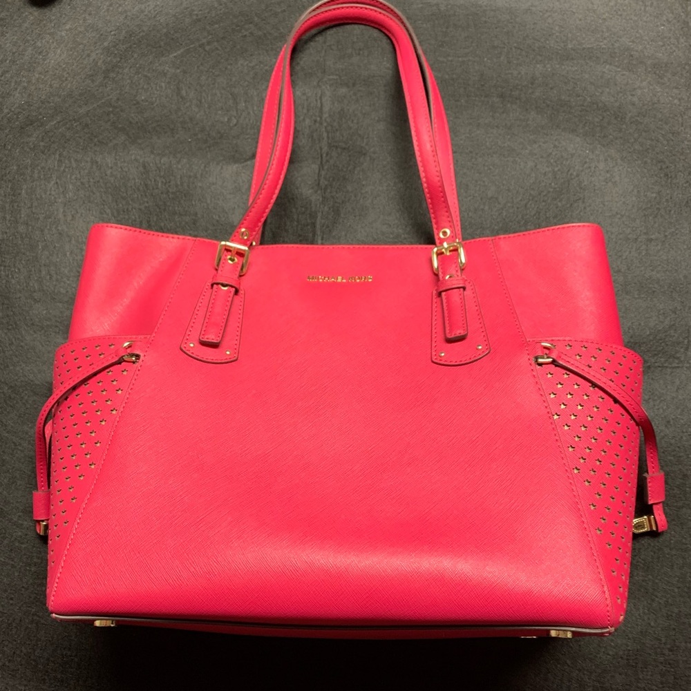 Michael Kors Dark Pink Large Tote with Star cutout details on sides